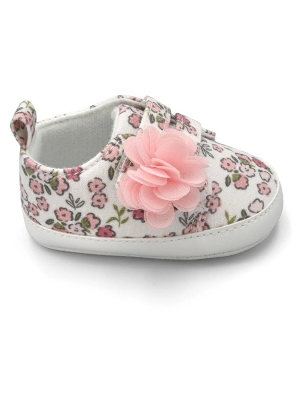 Carter's Child Of Mine White Floral Pink Chiffon Flower Baby Girl Slip-On Shoes